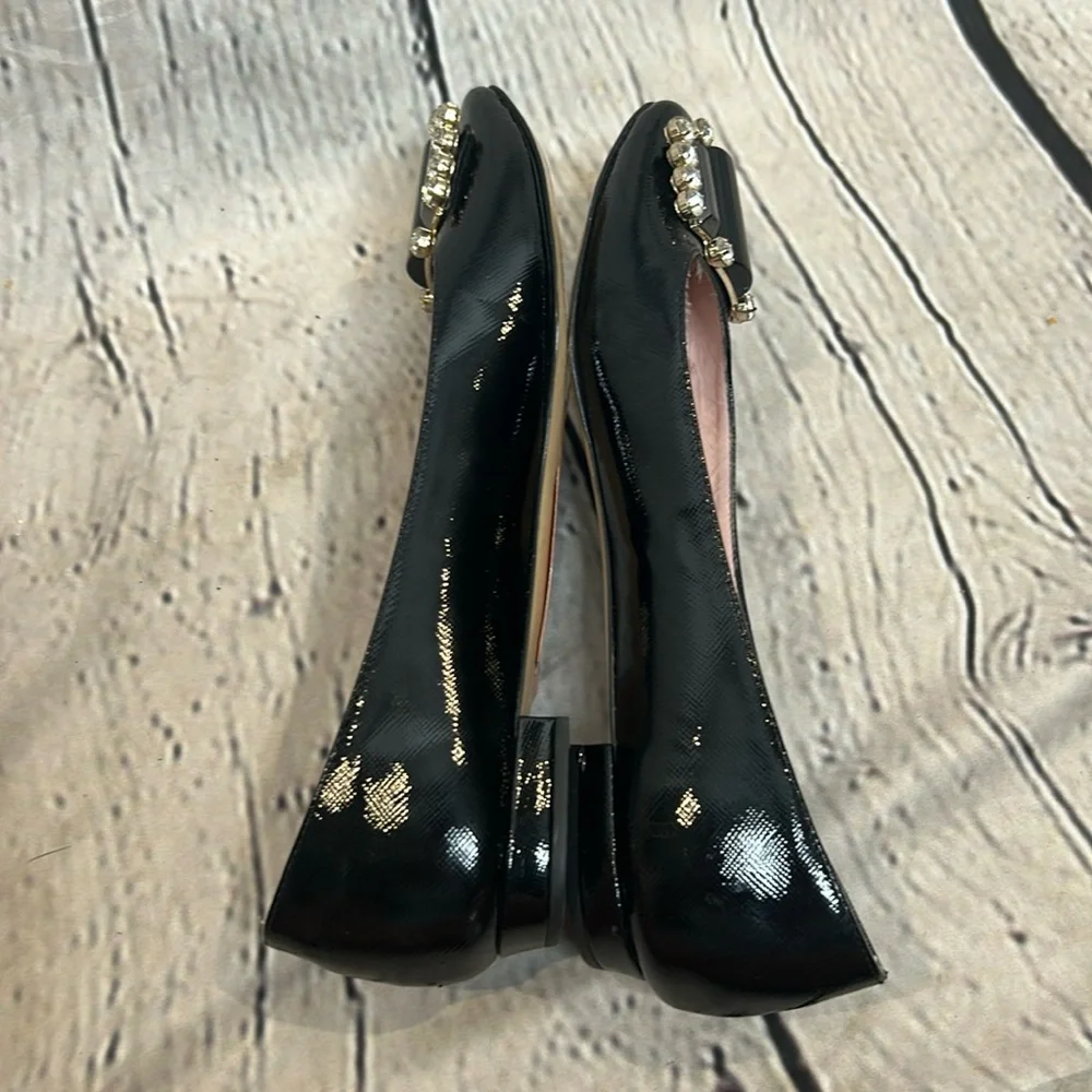 Kate Spade Black Patent Leather Rhinestone Encrusted Accent Flat Shoes Size 6